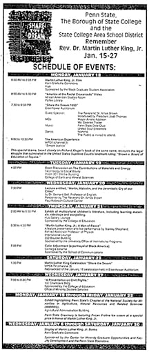 Centre Daily Times MLK, Jr. Schedule of Events 1995