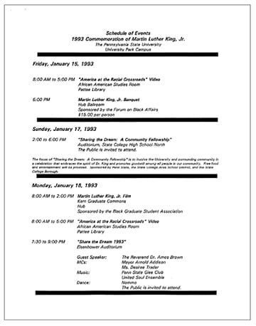 MLK, Jr. Schedule of Events 1993