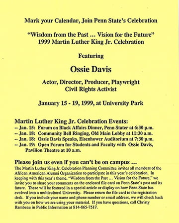 MLK, Jr. Speaker Promotional Poster for Ossie Davis, 1999