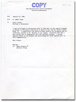 Letter from W. LaMarr Kopp, 1986.
