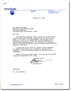 Letter from former Penn State President Bryce Jordan, 1991.